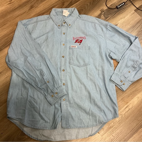 Buccaneers Denim Long Sleeve Button Down Shirt Size L VTG - Picture 1 of 9
